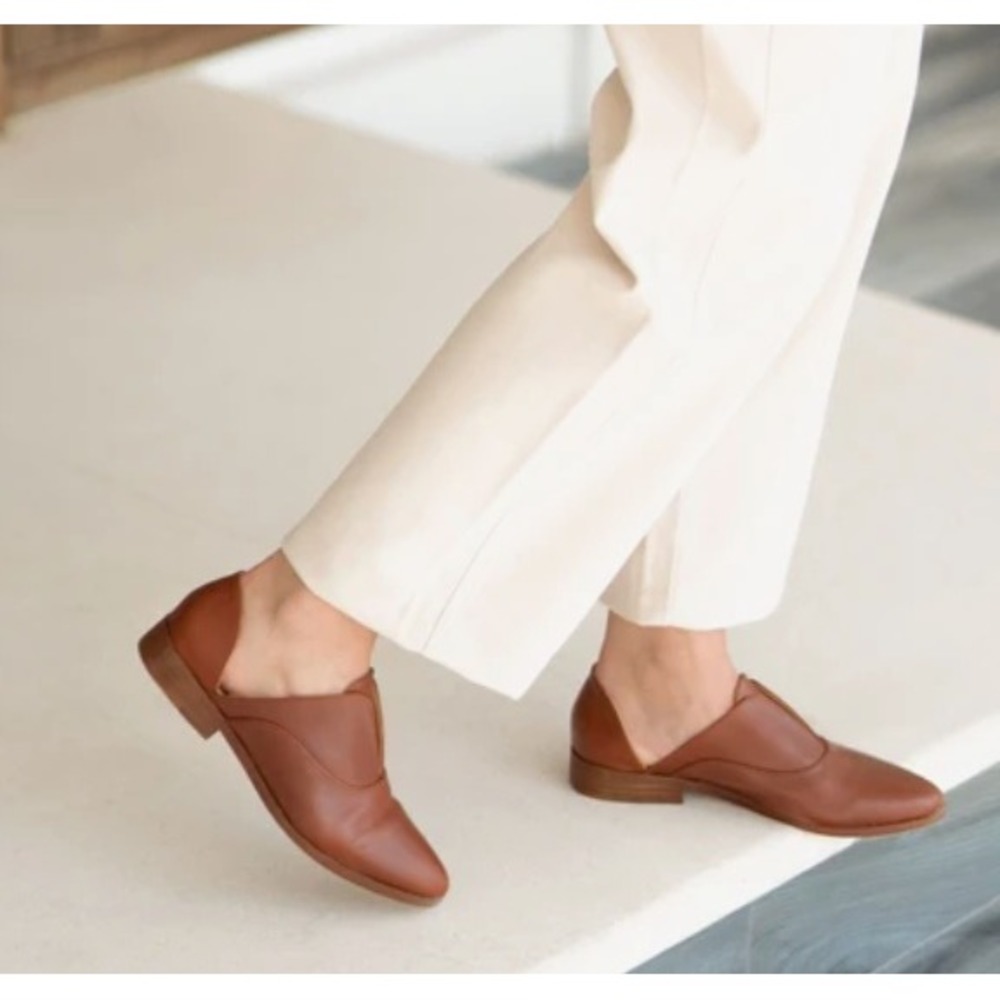 Nisolo Emma dOrsay Oxford Leather Flats Brandy Brown Pointed Toe Shoes Womens 7